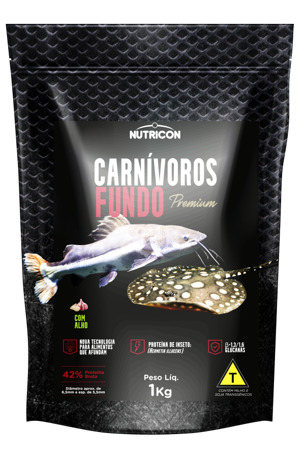 Ração Para Peixes Carnívoros Fundo Nutricon Com Alho 1kg Bag